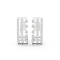 Triple-row diamond J-hoop earrings, white metal with round stones and three vertical bands