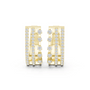 Triple-row diamond J-hoop earrings, yellow gold with round stones and three vertical bands