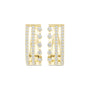Pair of wide diamond hoop earrings, multi-row design, yellow metal with round stones
