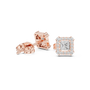 Princess-cut diamond stud earrings with halo, rose gold settings