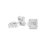 Princess-cut diamond stud earrings with halo, platinum settings