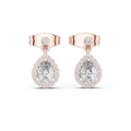 Rose gold pear-cut stone halo drop earrings with diamond pavé