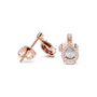 Rose gold pear-drop diamond earrings with round top stone and halo of smaller diamonds