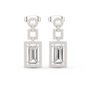 White gold drop earrings with rectangular center stone and pavé halo detail