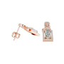Rose gold drop earrings with rectangular center stones and pavé halo accents
