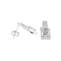 White gold drop earrings with rectangular center stones and pavé halo accents