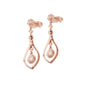 Rose gold pear-cut gemstone and diamond drop earrings, side view showing pear frames