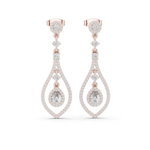 Pear-cut gemstone and diamond drop earrings, rose gold-tone, teardrop dangles