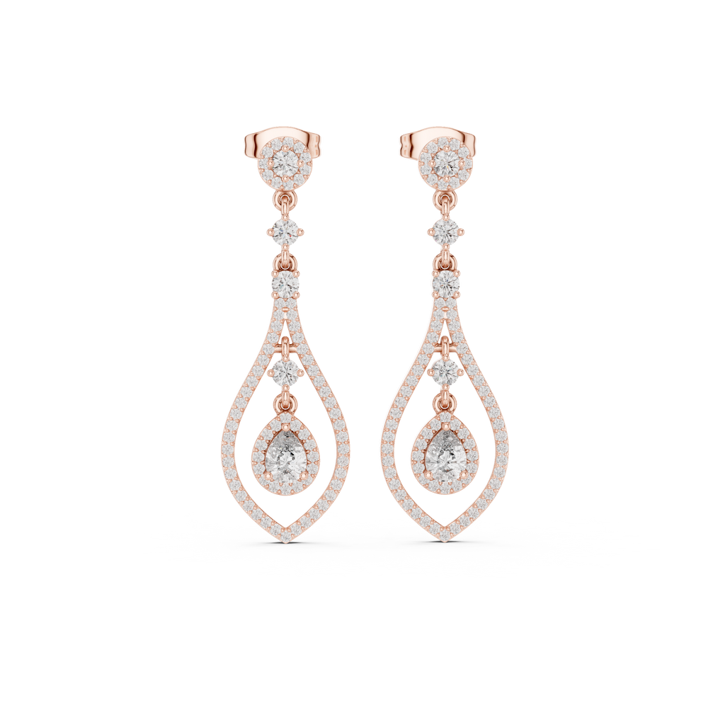 Rose-gold teardrop diamond drop earrings with pear-cut centers