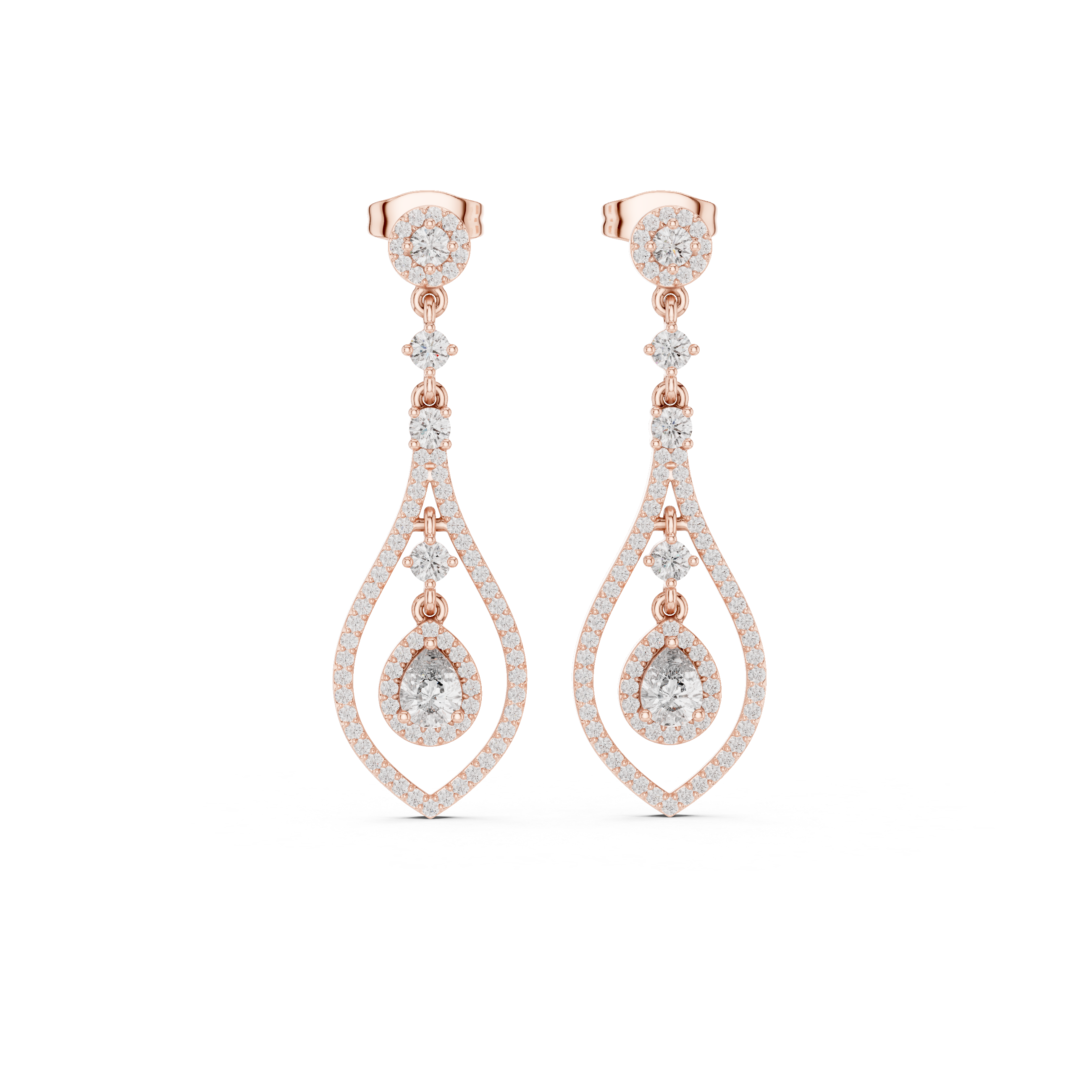 Rose-gold teardrop diamond drop earrings with pear-cut centers