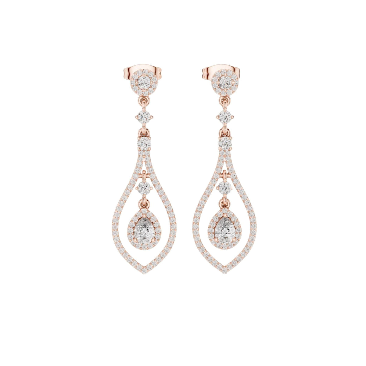 Rose-gold teardrop diamond drop earrings with pear-cut centers