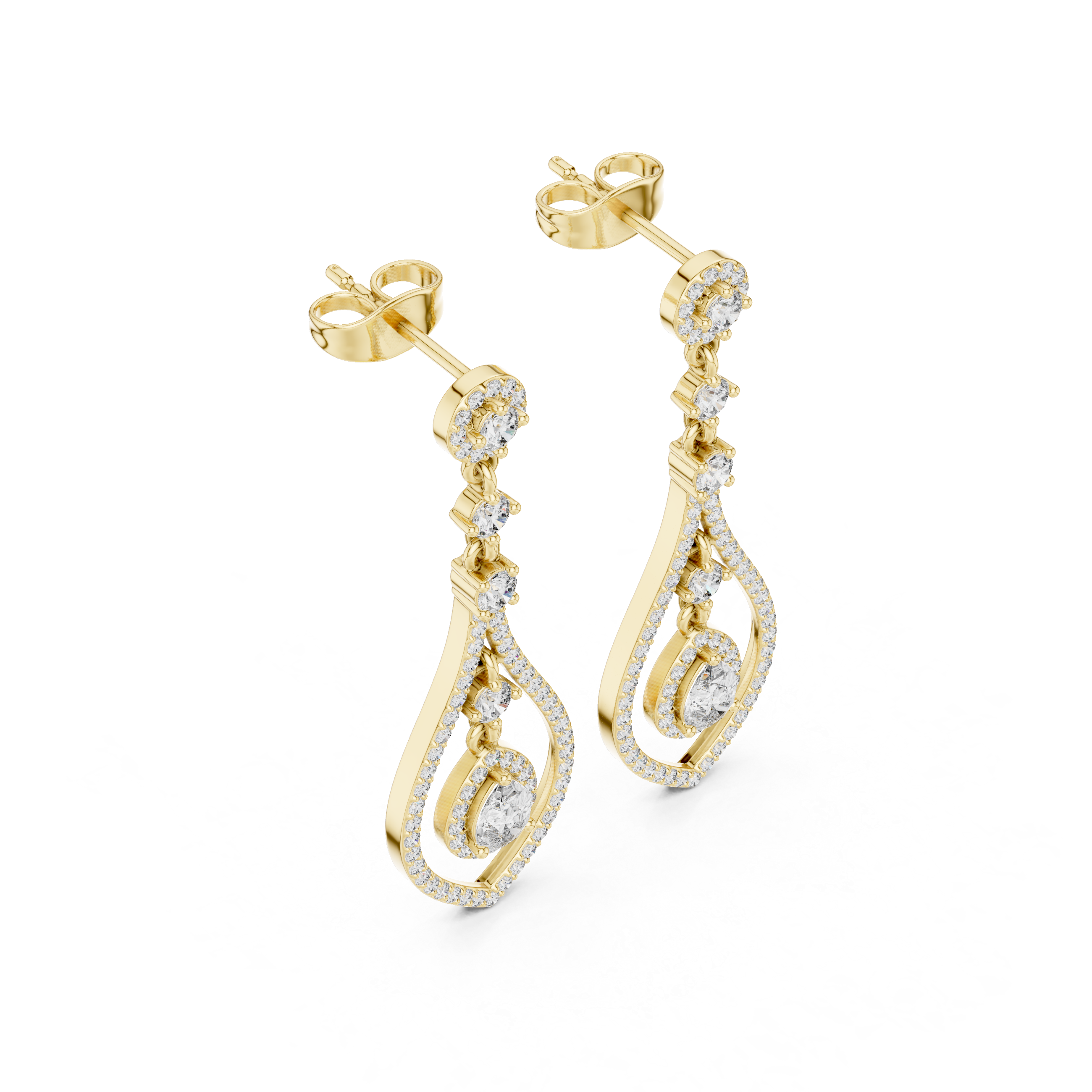 Yellow gold pear-cut gemstone and diamond drop earrings, stacked teardrop shapes