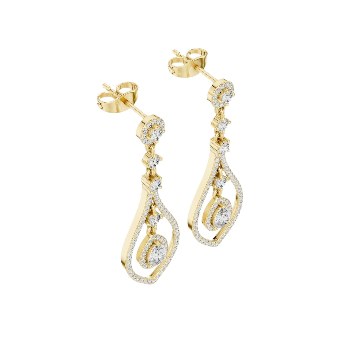 Yellow gold pear-cut gemstone and diamond drop earrings, stacked teardrop shapes