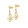 Yellow gold pear-cut gemstone and diamond drop earrings, side view showing pear frames