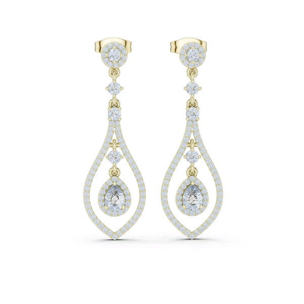 Pear-cut gemstone and diamond drop earrings, yellow gold-tone, teardrop dangles