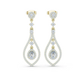 Yellow gold pear-cut diamond chandelier earrings with teardrop and round diamond clusters