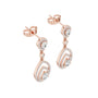 Rose gold pear drop earrings with tiered halo clear stones, hinged stud backs