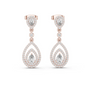 Rose gold tiered halo pear drop earrings with round and pear-cut center stones