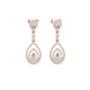 Rose gold pear drop earrings with pavé halo teardrop stones and small dangling drops