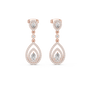 Rose gold pear drop earrings with pavé halo teardrop stones and small dangling drops