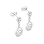 White gold pear drop earrings with tiered halo clear stones and teardrop drop motifs
