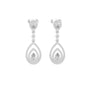 Pear-cut diamond drop earrings with teardrop stones, white gold setting.