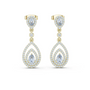 Yellow gold tiered halo pear drop earrings with round and pear-cut center stones