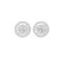 Round diamond medallion cluster stud earrings, white metal, tiered halo design