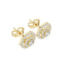 Round diamond medallion cluster stud earrings, yellow gold, tiered halo