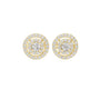 Round diamond medallion cluster stud earrings, two-tone gold, tiered halo