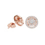 Round diamond medallion cluster stud earrings, rose gold, tiered halo
