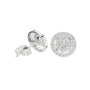 Round diamond medallion cluster stud earrings, platinum color, tiered halo