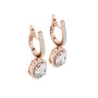 Rose gold oval gemstone drop earrings with micro-prong halo and hinged hoops