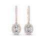 Rose gold drop earrings with round gemstone and micro-prong halo