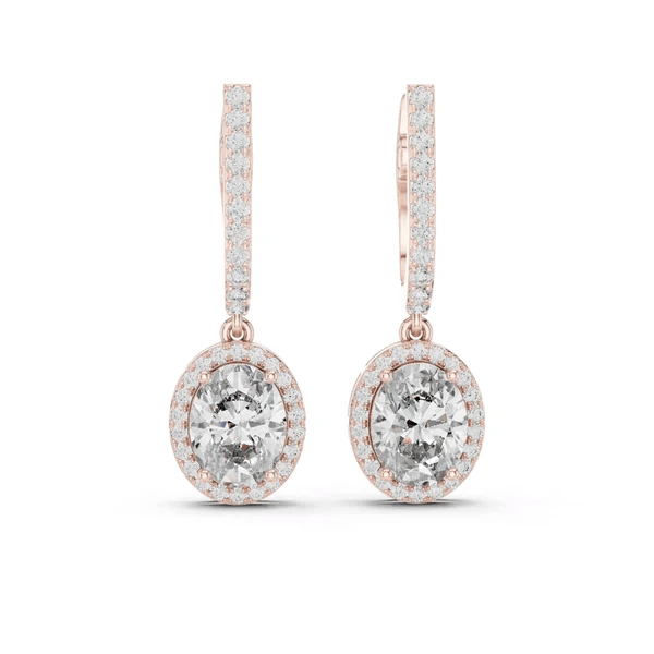 Rose gold drop earrings with round gemstone and micro-prong halo