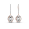 Rose gold drop earrings with round gemstone and micro-prong halo