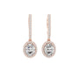 Rose gold oval gemstone drop earrings with pavé halo and elongated top bars