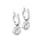 White gold oval gemstone drop earrings with micro-prong halo and hinged hoops
