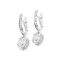 White gold hinged drop earrings with oval center gemstone and circular halo surround