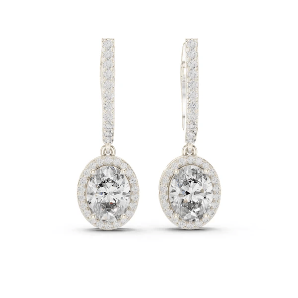 White gold drop earrings with round gemstone and micro-prong halo