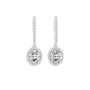 White gold oval gemstone drop earrings with pavé halo and elongated top bars