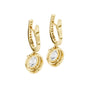 Yellow gold diamond drop hoop earrings with oval accents and small round pavé