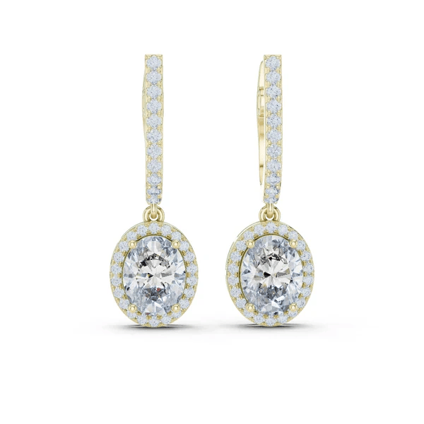 Yellow gold drop earrings with round gemstone and micro-prong halo