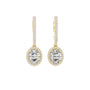 White gold diamond drop earrings with pavé bars and an oval halo center