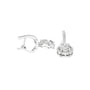 White gold diamond halo drop earrings with oval-cut accents and pavé detail