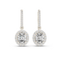 White gold oval-cut diamond drop earrings with oval center stone and pavé halo