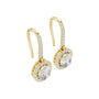 Yellow gold oval diamond halo drop earrings with sparkling pavé surround
