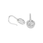 White gold oval-cut diamond drop earrings, oval center with pavé halo and link