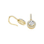 Yellow gold oval-cut diamond drop earrings with oval center stone and pavé halo