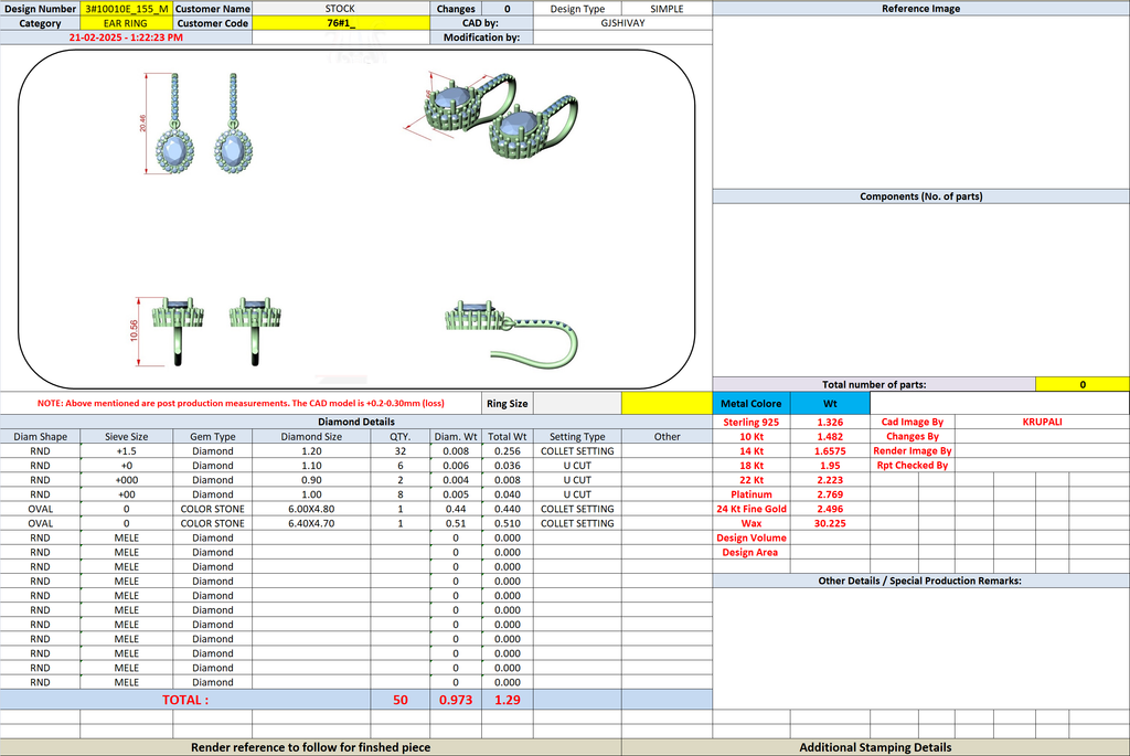 Oval diamond halo drop earring CAD layout with oval center and halo